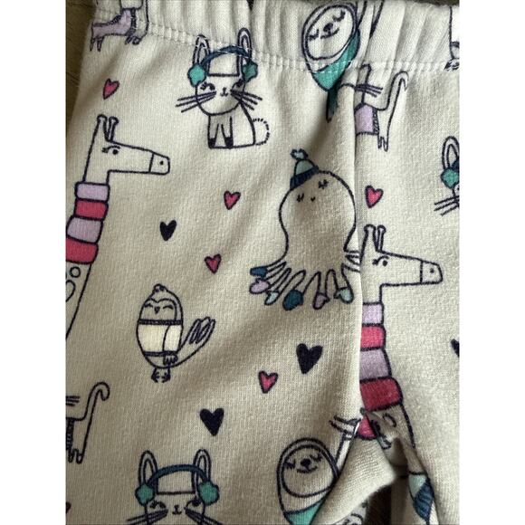 Gymboree 6-12 M Animals In Winter Clothes And Hearts Pull On Fleece Lined Pants - Picture 2 of 6